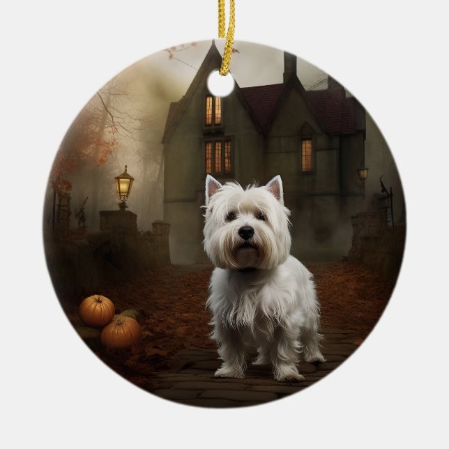 West Highland White Terrier Halloween Beängstigend Keramik Ornament (Vorne)