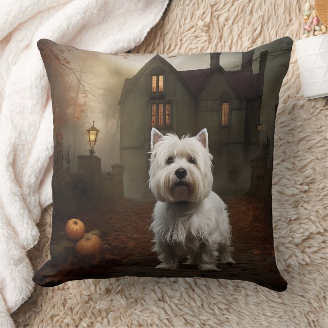 West Highland White Terrier Halloween Beängstigend Kissen (Decke)