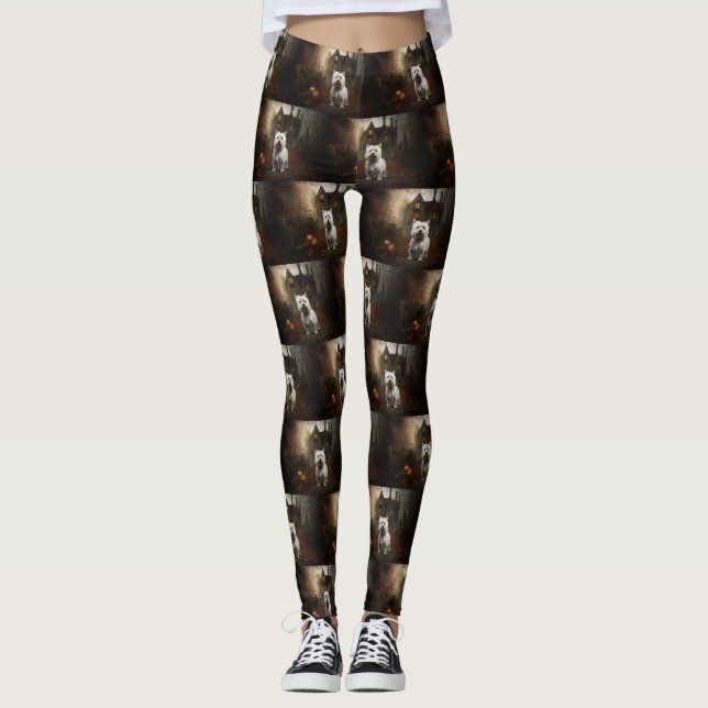 West Highland White Terrier Halloween Beängstigend Leggings (Vorderseite)