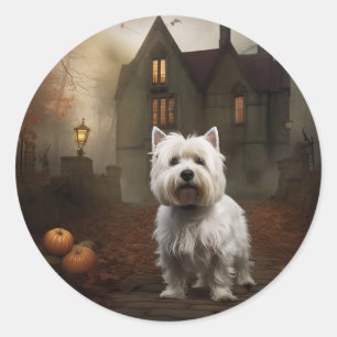 West Highland White Terrier Halloween Beängstigend Runder Aufkleber