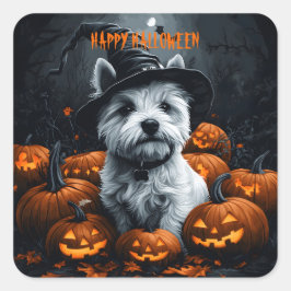 West Highland White Terrier Halloween Quadratischer Aufkleber
