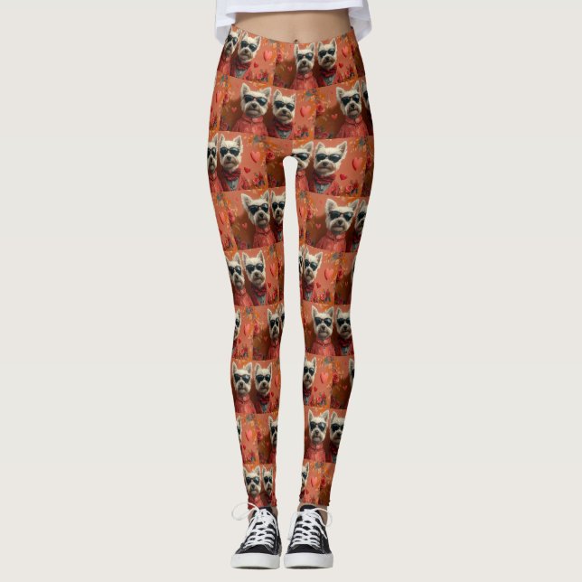 West Highland White Terrier Heart Valentine's Day Leggings (Vorderseite)
