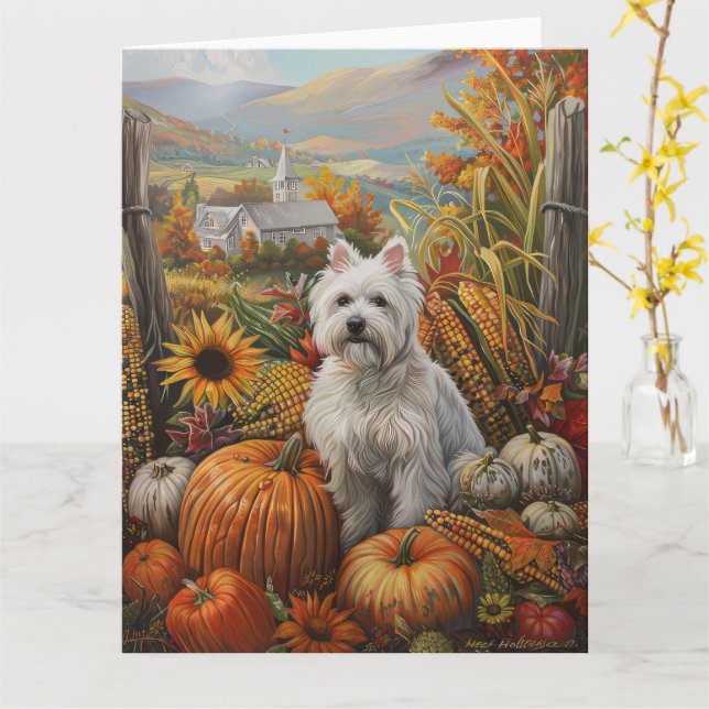 West Highland White Terrier Herbst Erntedank Karte (Gelbe Blume)