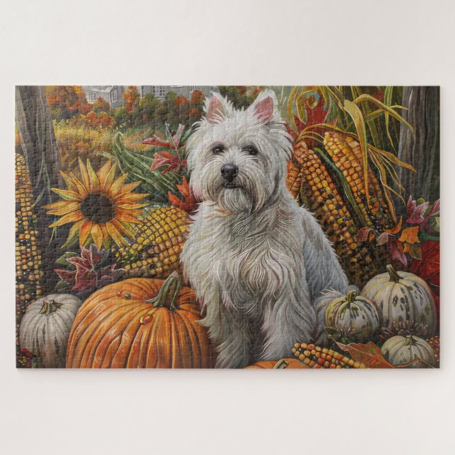 West Highland White Terrier Herbst Erntedank Puzzle (Horizontal)