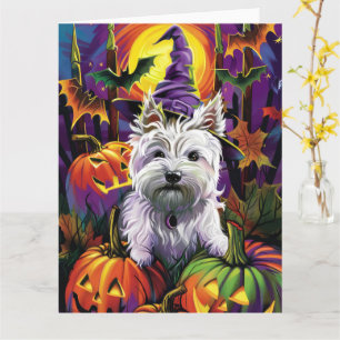 West Highland White Terrier Hund Halloween Hexe Karte