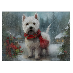 West Highland White Terrier Hund im Schnee Weihnac Schneidebrett