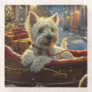 West Highland White Terrier Hund Weihnachten Festl Glasuntersetzer