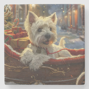 West Highland White Terrier Hund Weihnachten Festl Steinuntersetzer
