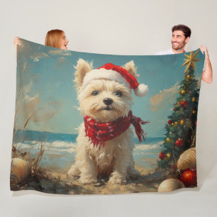 West Highland White Terrier Hund Weihnachten Stran Fleecedecke