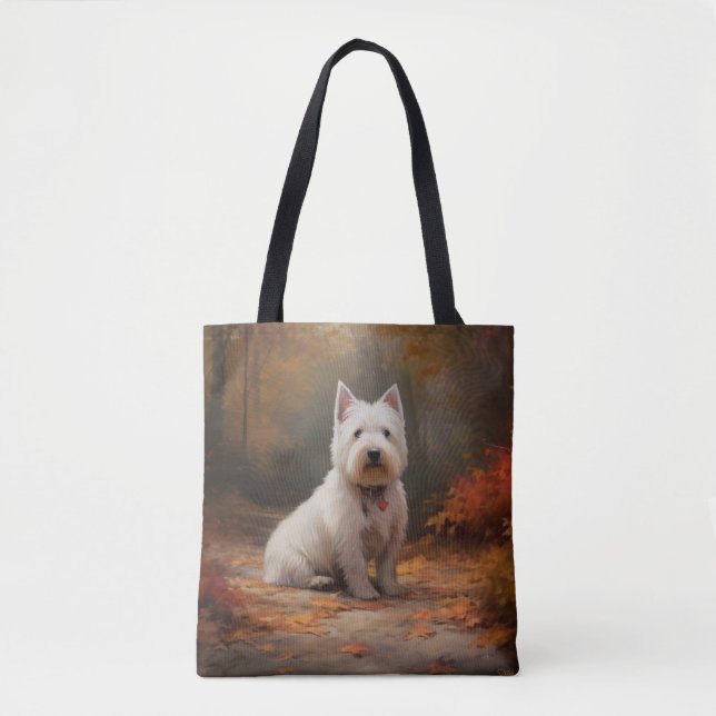 West Highland White Terrier im Herbst Leaves Fall (Vorderseite)