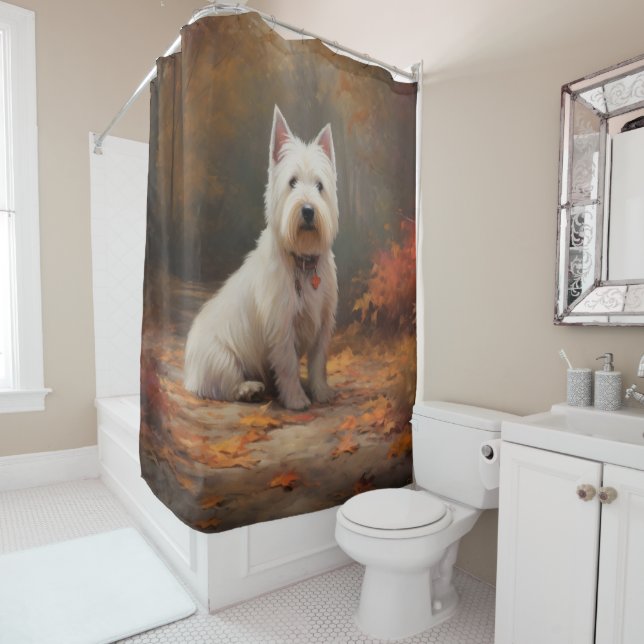 West Highland White Terrier im Herbst Leaves Fall Duschvorhang (Beispiel)