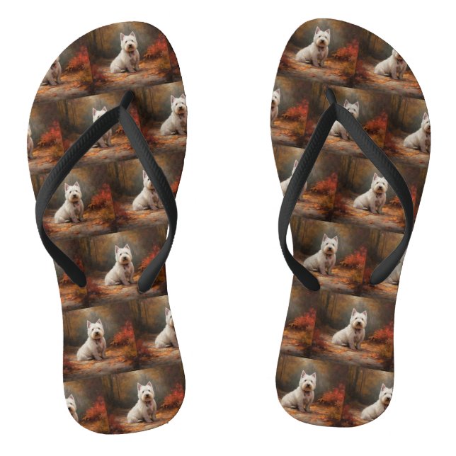 West Highland White Terrier im Herbst Leaves Fall Flip Flops (Fußbett)