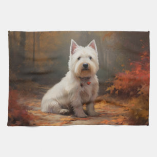 West Highland White Terrier im Herbst Leaves Fall Geschirrtuch