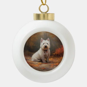 West Highland White Terrier im Herbst Leaves Fall Keramik Kugel-Ornament