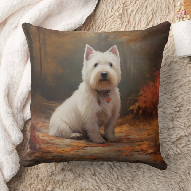 West Highland White Terrier im Herbst Leaves Fall Kissen (Decke)