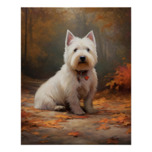 West Highland White Terrier im Herbst Leaves Fall Poster