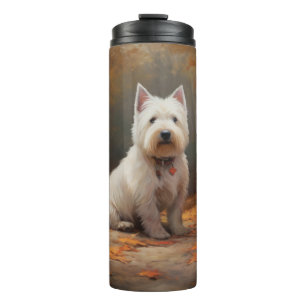 West Highland White Terrier im Herbst Leaves Fall Thermosbecher