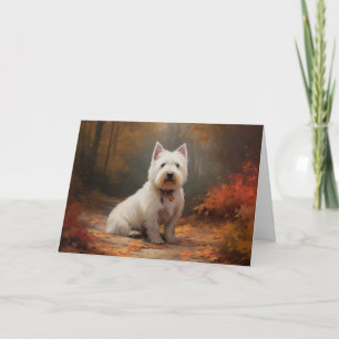 West Highland White Terrier im Herbstlaub fällt Karte