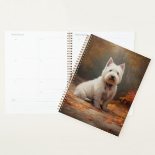 West Highland White Terrier im Herbstlaub fällt Planer