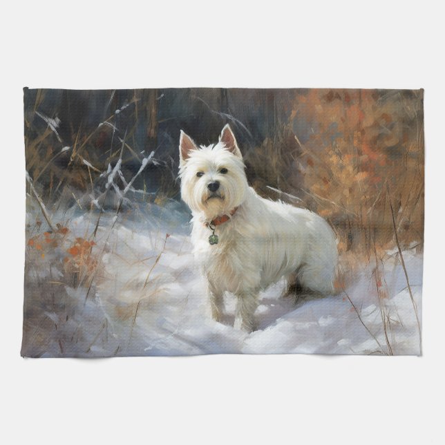 West Highland White Terrier lassen es Weihnachten  Geschirrtuch (Horizontal)