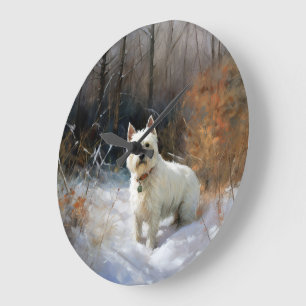 West Highland White Terrier lassen es Weihnachten  Große Wanduhr