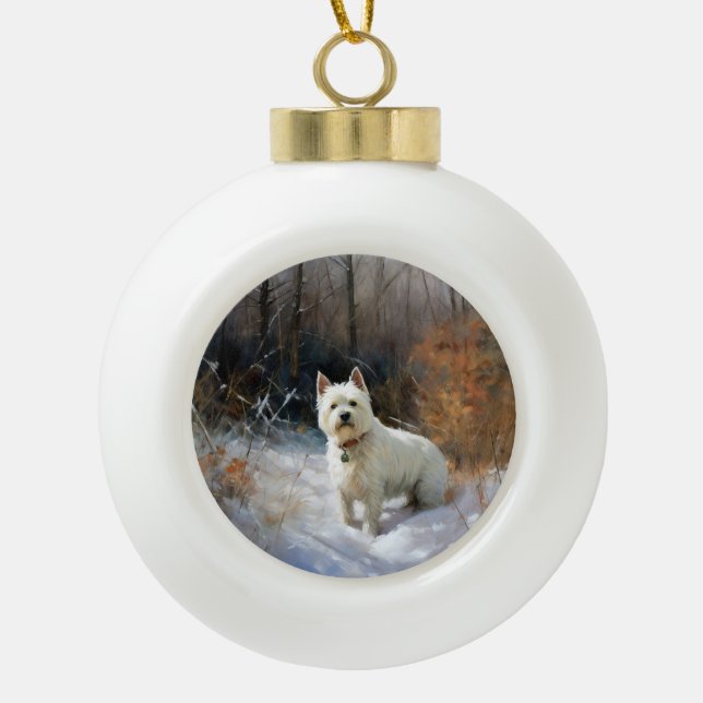 West Highland White Terrier lassen es Weihnachten  Keramik Kugel-Ornament (Vorderseite)