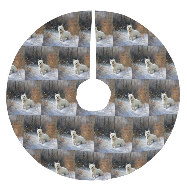 West Highland White Terrier lassen es Weihnachten  Polyester Weihnachtsbaumdecke (Vorderseite)