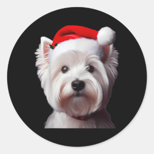 West Highland White Terrier mit Weihnachtsmannmütz Runder Aufkleber