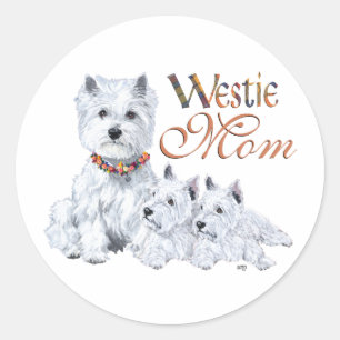 West Highland White Terrier Mutter & Welpen Runder Aufkleber