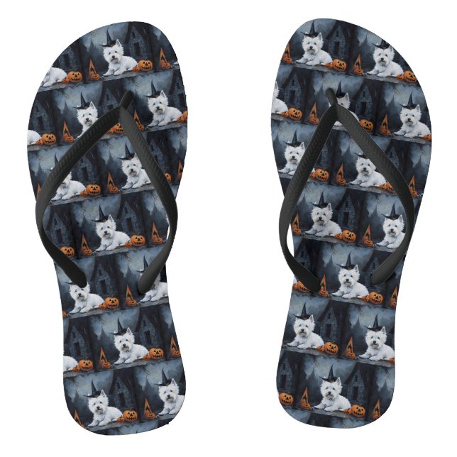 West Highland White Terrier Pumpkin Halloween Flip Flops (Fußbett)