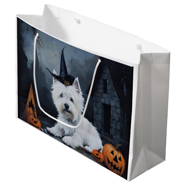 West Highland White Terrier Pumpkin Halloween Große Geschenktüte (Vorderseite Schrägansicht)
