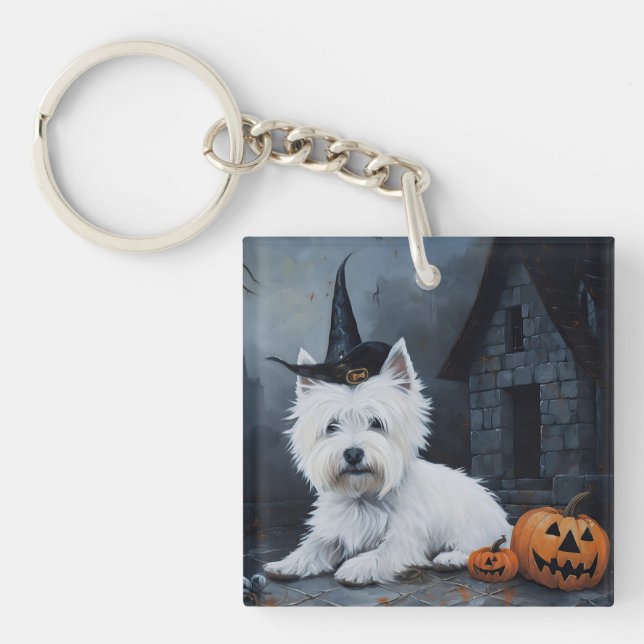 West Highland White Terrier Pumpkin Halloween Schlüsselanhänger (Vorderseite)