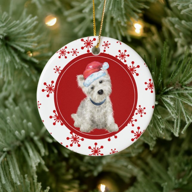 West Highland White Terrier Red Snowflake Keramik Ornament (Baum)
