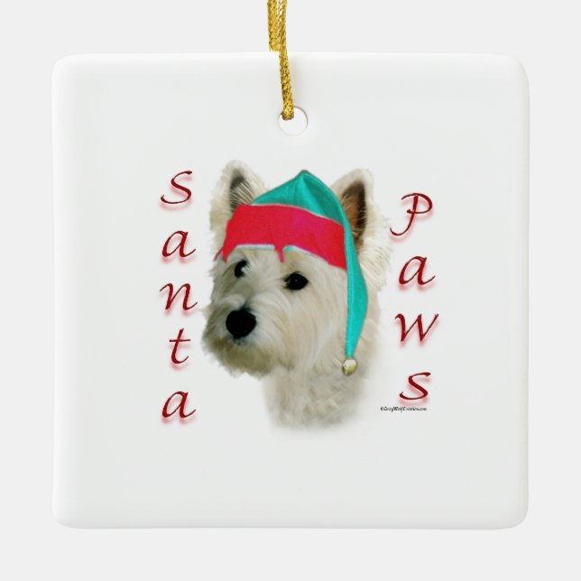 West Highland White Terrier Santa Paws Keramikornament (Vorderseite)