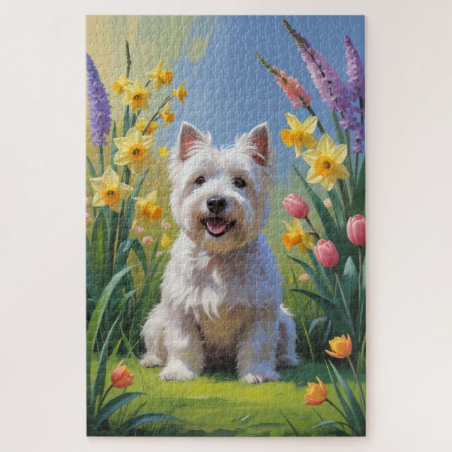 West Highland White Terrier Spring Flowers Puzzle (Vertikal)