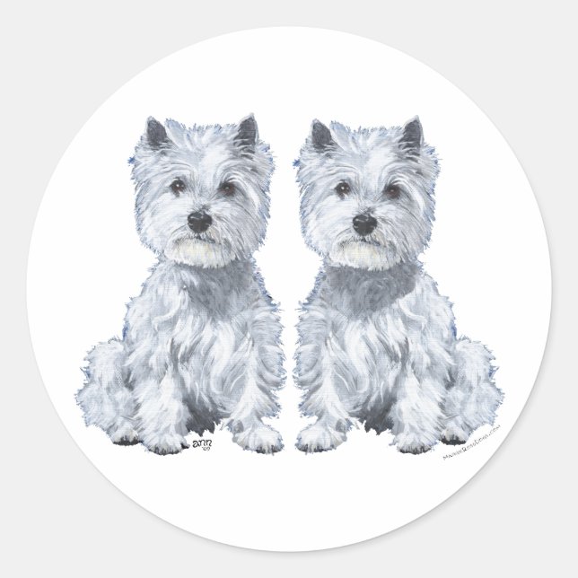 West Highland White Terrier Twins! Runder Aufkleber (Vorderseite)