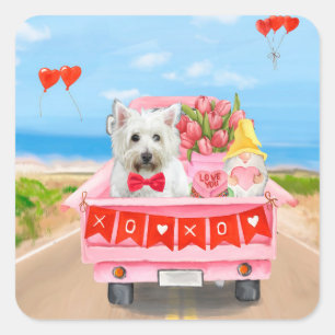 West Highland White Terrier Valentine's Day Truck Quadratischer Aufkleber