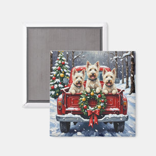 West Highland White Terrier Weihnachten Roter LKW Magnet
