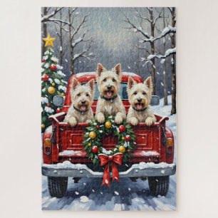 West Highland White Terrier Weihnachten Roter LKW Puzzle