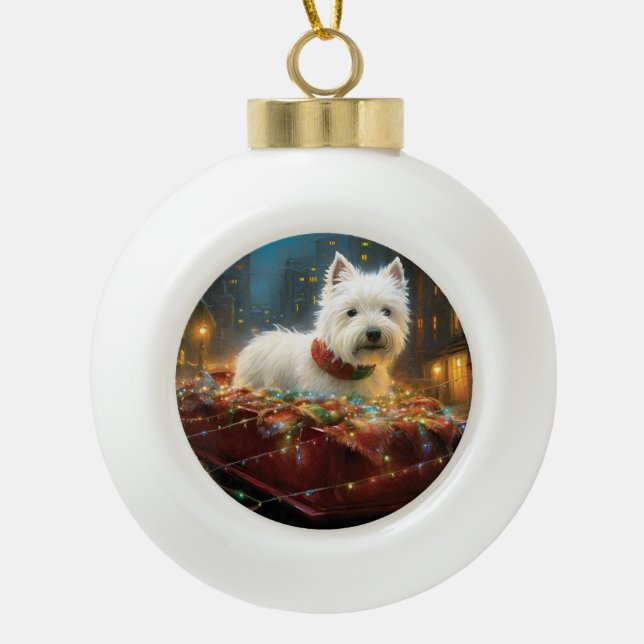 West Highland White Terrier Weihnachtsfest Keramik Kugel-Ornament (Vorderseite)