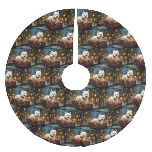 West Highland White Terrier Weihnachtsfest Polyester Weihnachtsbaumdecke (Vorderseite)