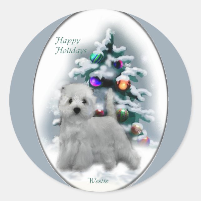 West Highland White Terrier Weihnachtsgeschenke Runder Aufkleber (Vorderseite)