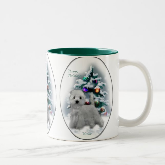 West Highland White Terrier Weihnachtsgeschenke Zweifarbige Tasse (Rechts)