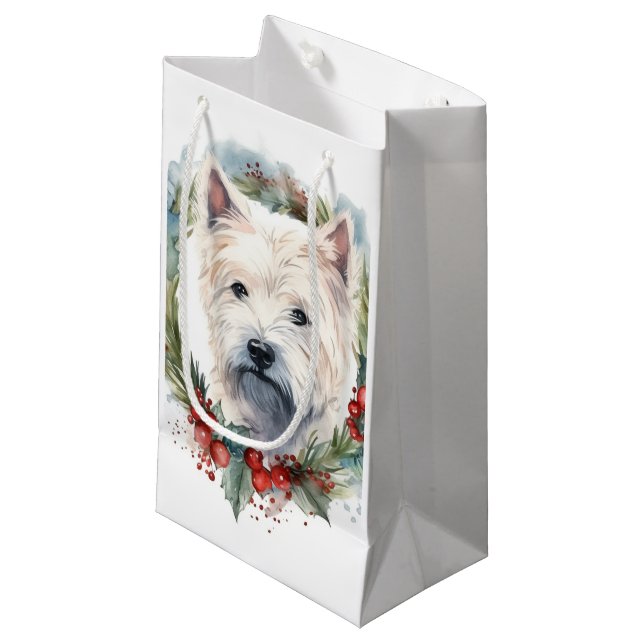 West Highland White Terrier Weihnachtskranz Kleine Geschenktüte (Vorderseite Schrägansicht)