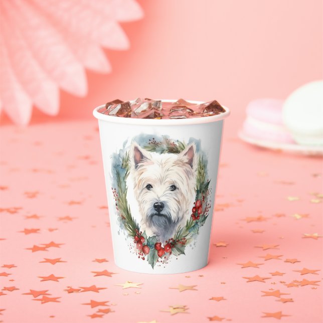 West Highland White Terrier Weihnachtskranz Pappbecher (Insitu)