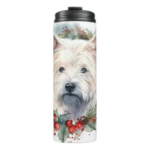 West Highland White Terrier Weihnachtskranz Thermosbecher