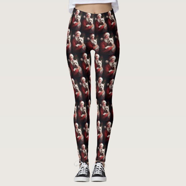 West Highland White Terrier Weihnachtsmann Leggings (Vorderseite)