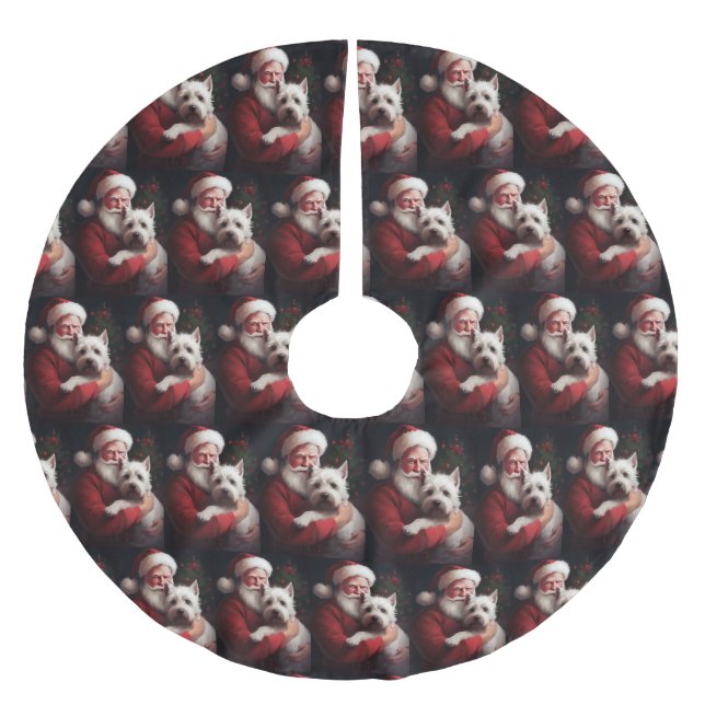 West Highland White Terrier Weihnachtsmann Polyester Weihnachtsbaumdecke (Vorderseite)