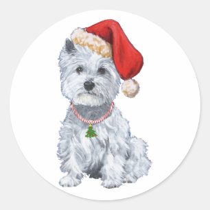 West Highland White Terrier Weihnachtsmann Runder Aufkleber