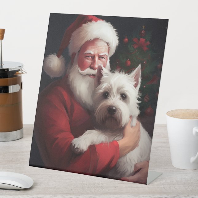 West Highland White Terrier Weihnachtsmann Sockelschild (In Situ)